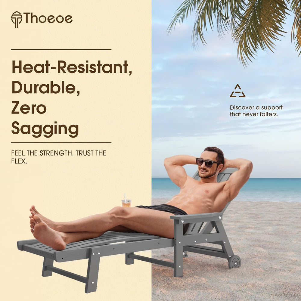 Outdoor Chaise Lounge Chair Set of 2,HDPE lounge chair outdoor with Wheels | ...