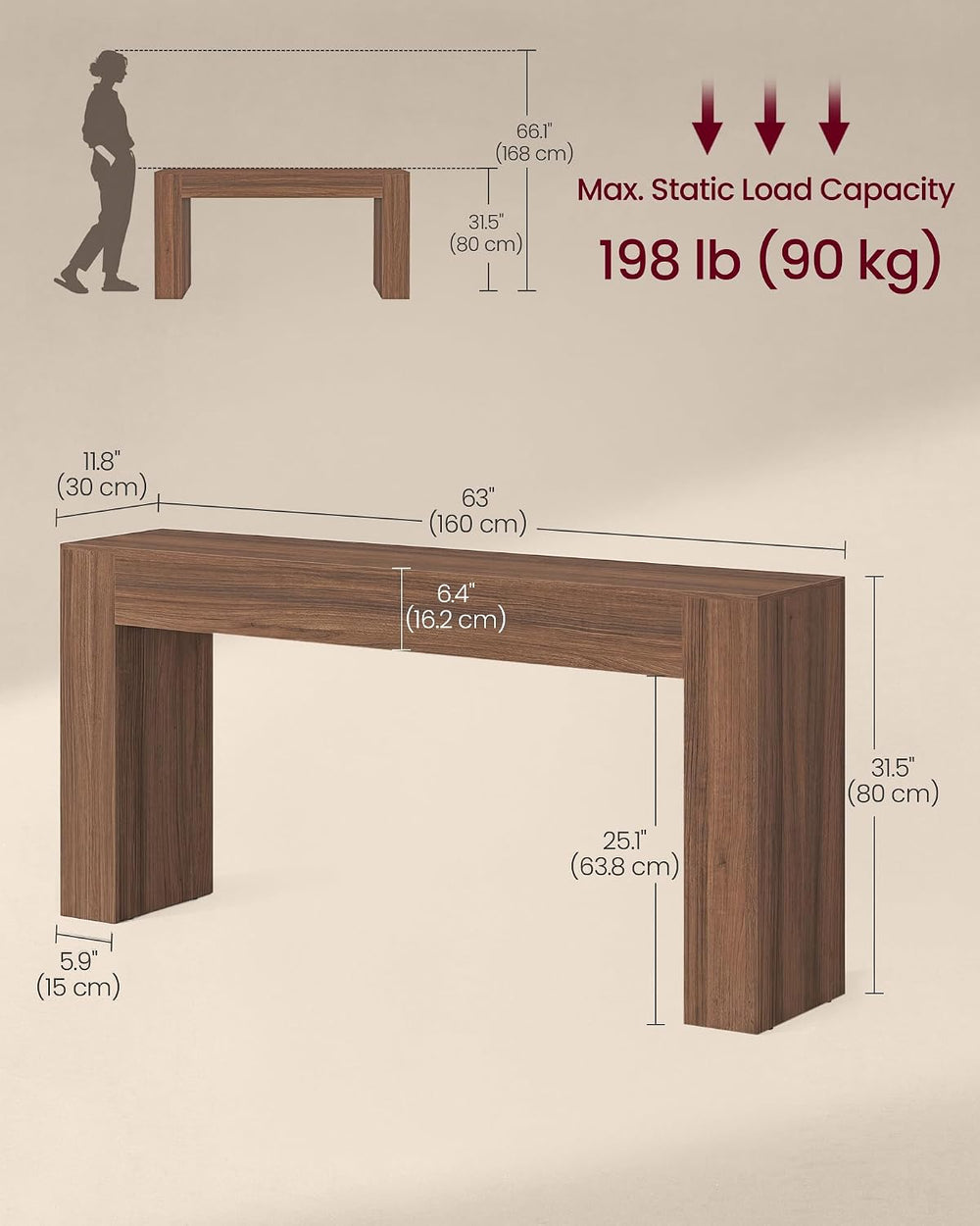 VASAGLE 63 Inches Entryway Table, Thick Tabletop Console Table, Farmhouse | L...