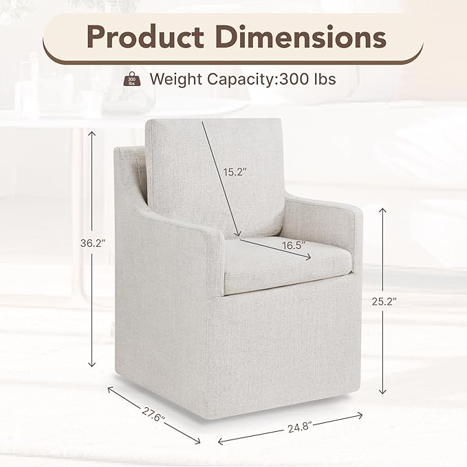 Upholstered Dining Chairs Set of 1, Modern Dining Room Chairs with Casters &a...