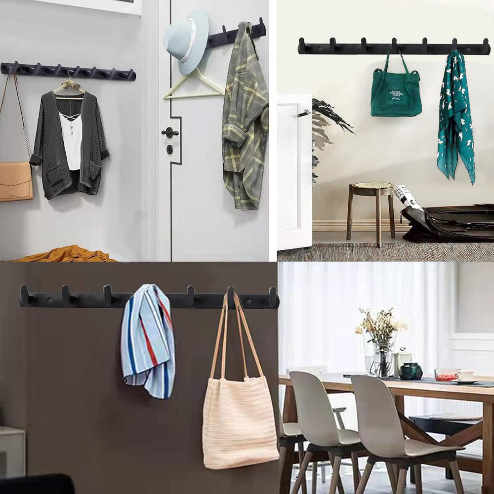 Coat Rack Wall Mount with 7 Hooks, Black Wall Coat Hook, Wall Mounted Modern ...