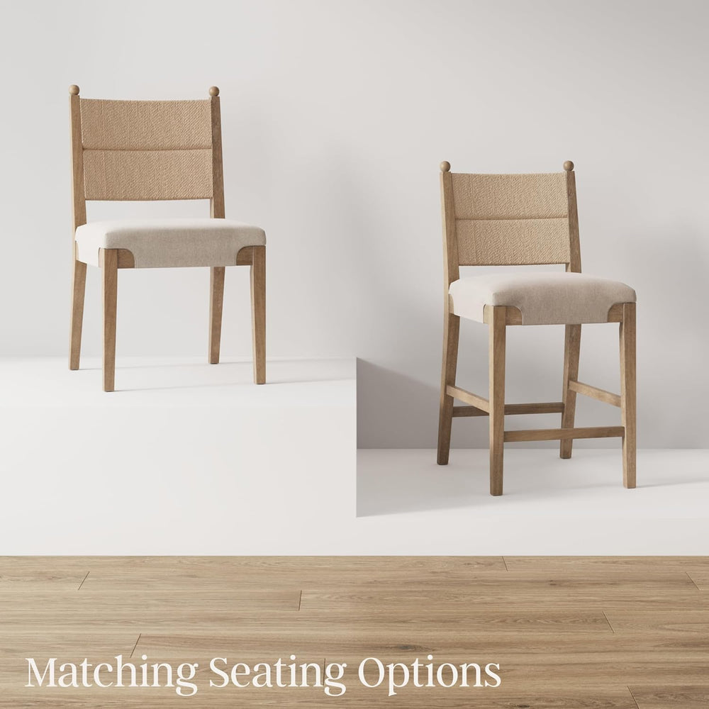 Nathan James Cove Boho Solid Wood Dining Chair with Woven Seagrass Back and U...