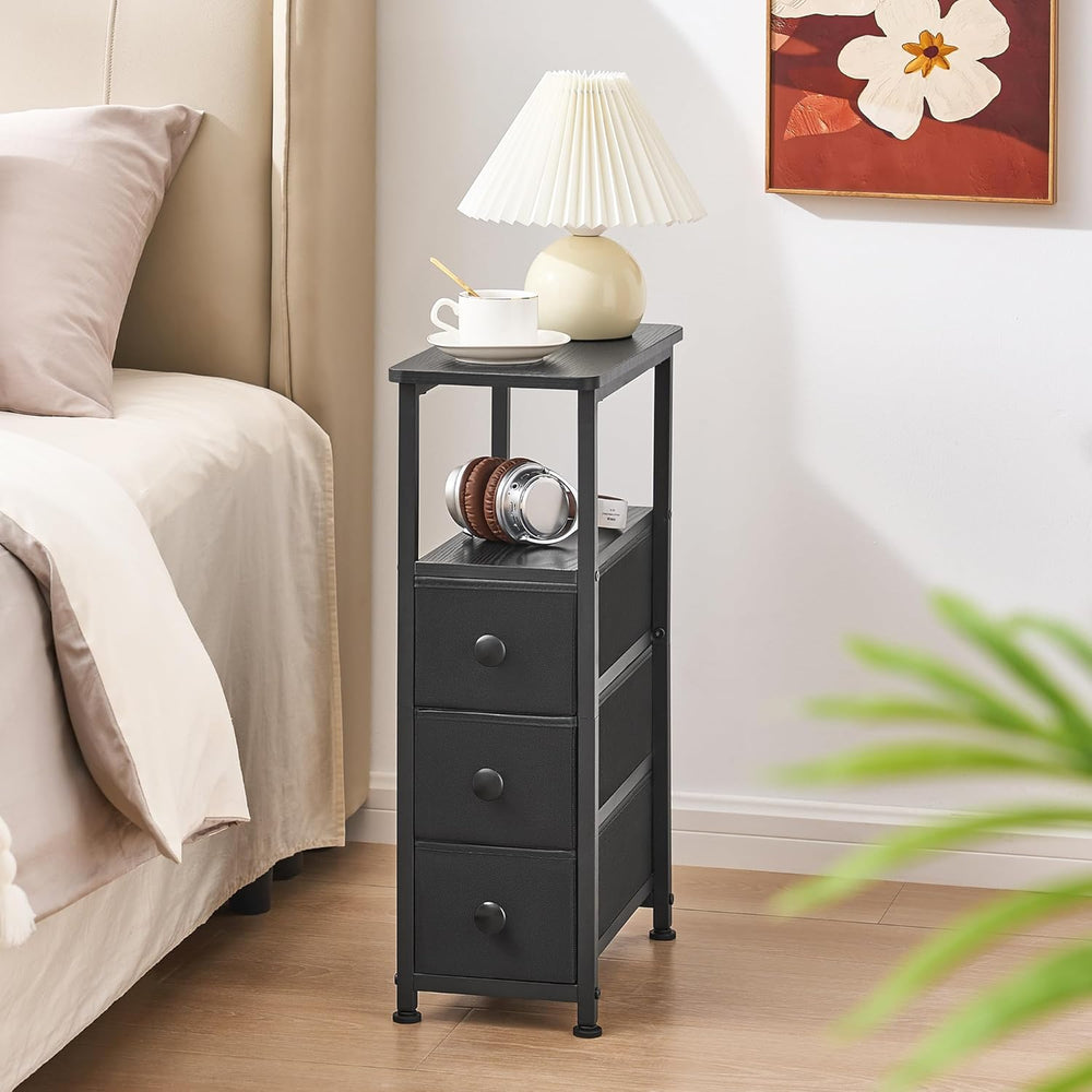 DALEMHOME End Table, Narrow Side Table with 3 Fabric Drawers, Slim Nightstand...