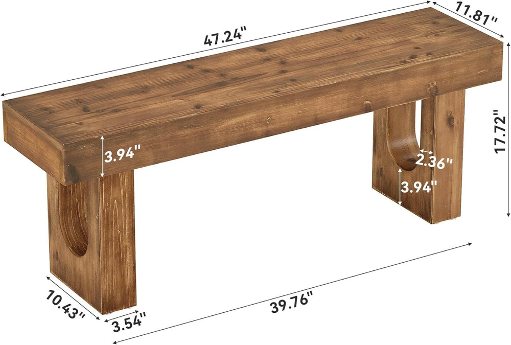 Solid Wood Shoe Bench, 47" Long Farmhouse Entryway Bench with Sturdy Leg...