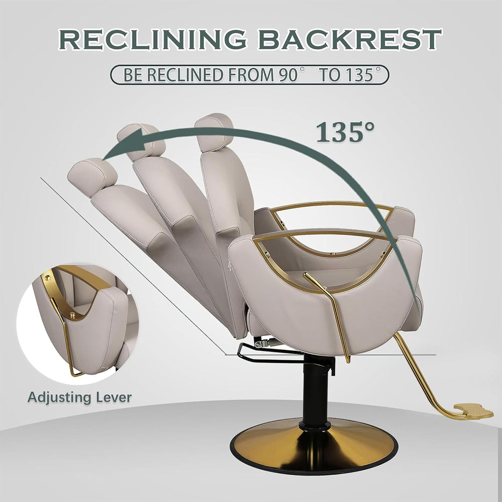 Grey Salon Chair, Reclining Salon Styling Chair for Barbershop
