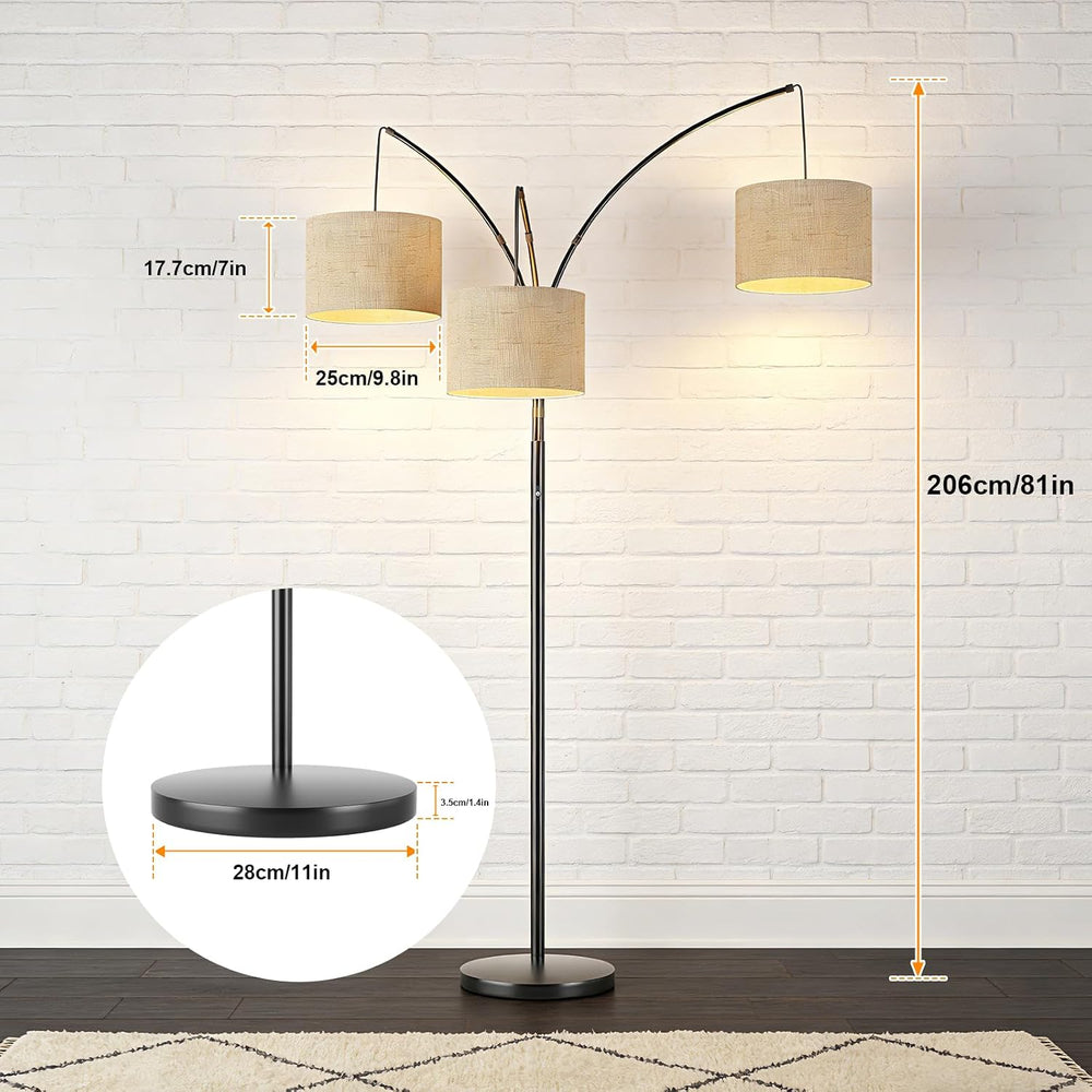 80 Inch Arc Living Room Floor Lamps with Remote Control,3-Light Lamp Shades
