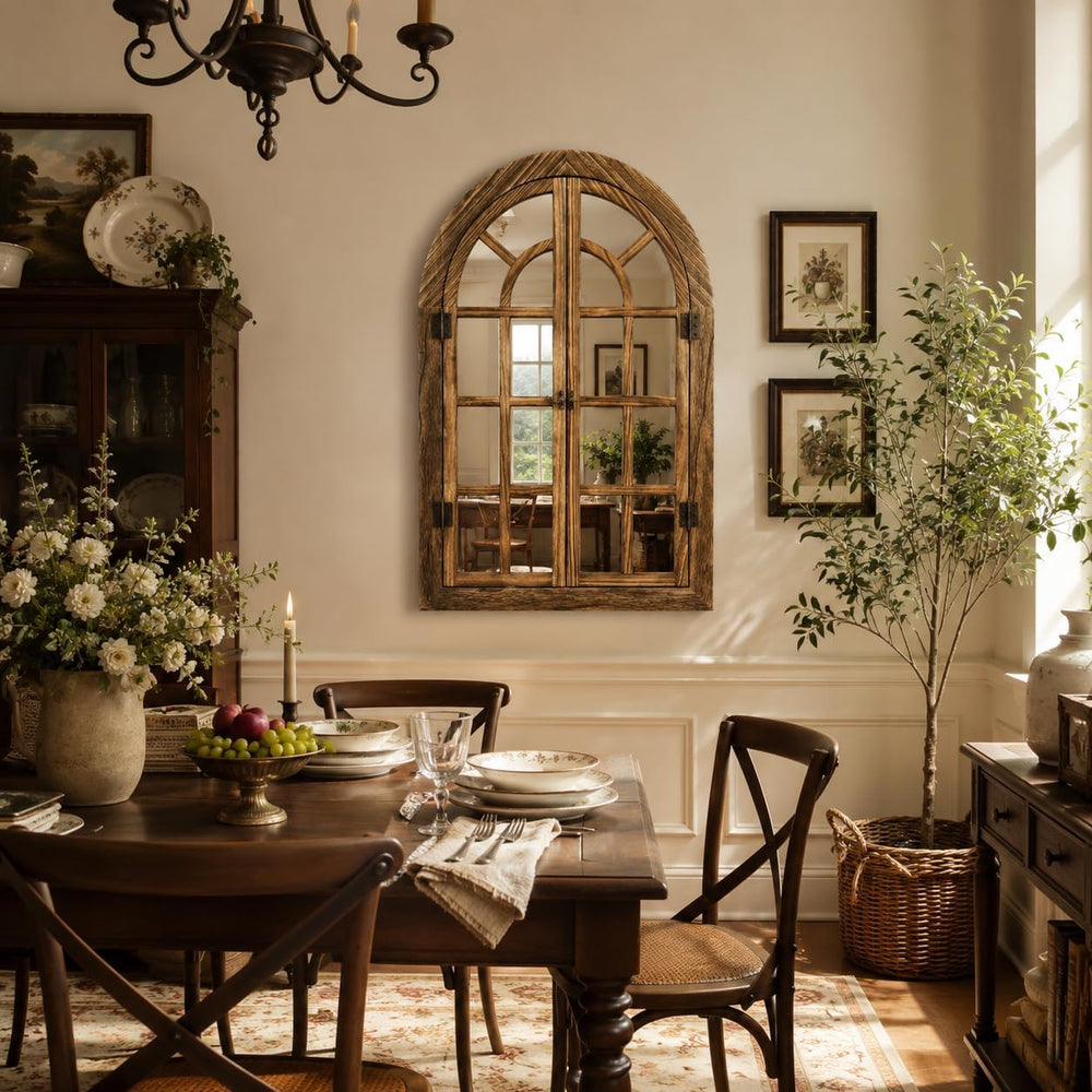 Window Mirrors for Wall Decor -Arched Wall Mirror Farmhouse Wood