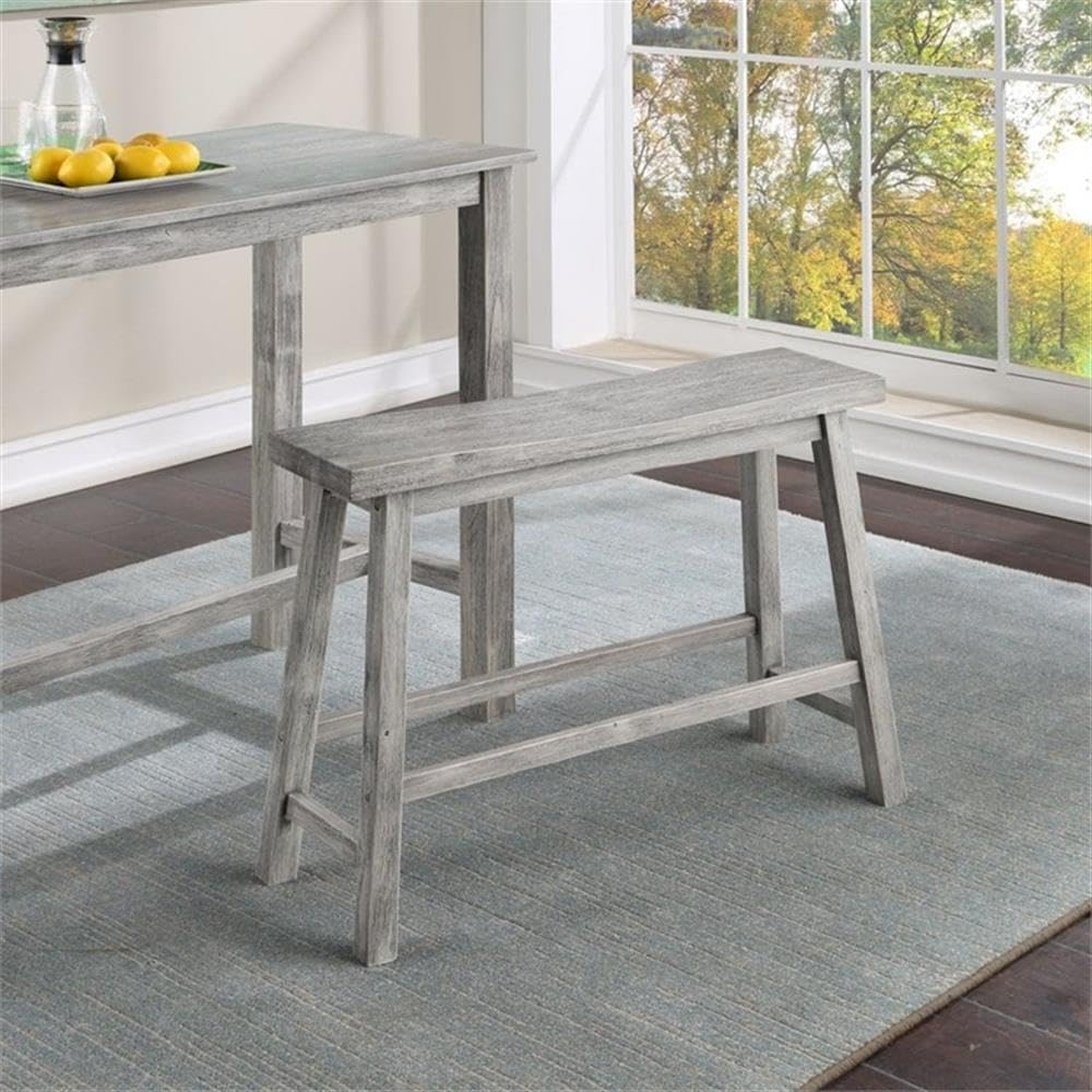 Pemberly Row Wood Backless Bench, Storm Gray Wire-Brush Finish, 33 in Wide, A...