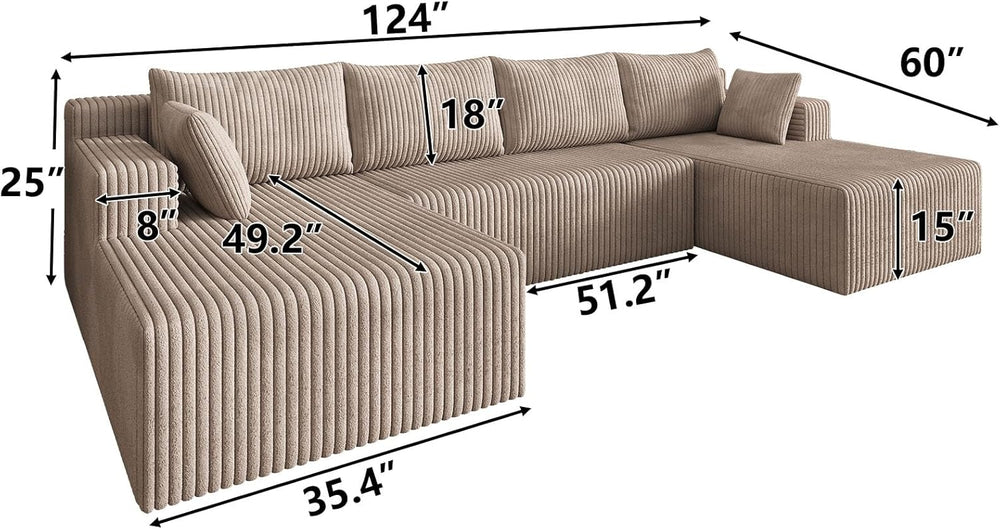 124 Inch Oversized Sectional Sofa Cloud Couch for Living Room - Symmetrical U...