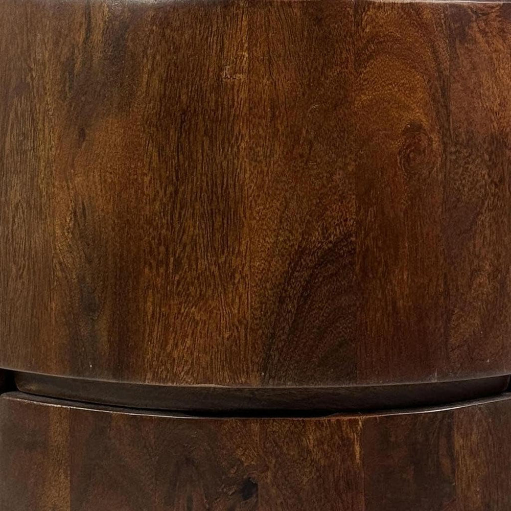 24" Chestnut Solid Wood Round Drum End Table with Two Drawers