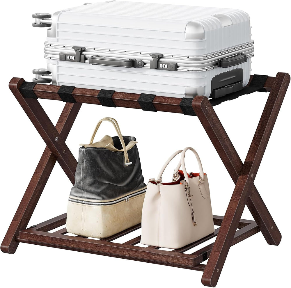 HOOBRO Luggage Rack, Folding Luggage Holder, Bamboo Suitcase Stand for Guest ...