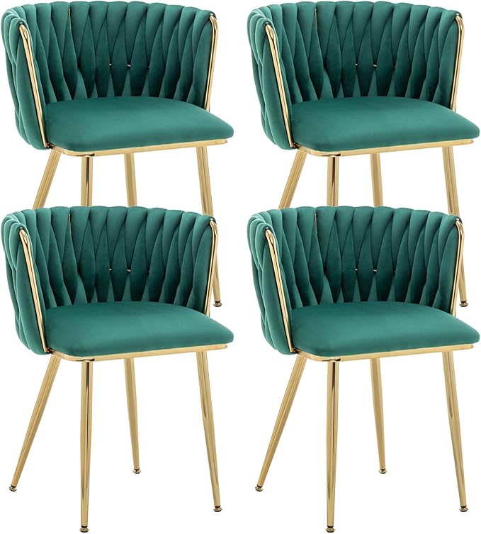 Kiztir Green Velvet Dining Chairs Set of 4 Upholstered Modern Dining Room Cha...