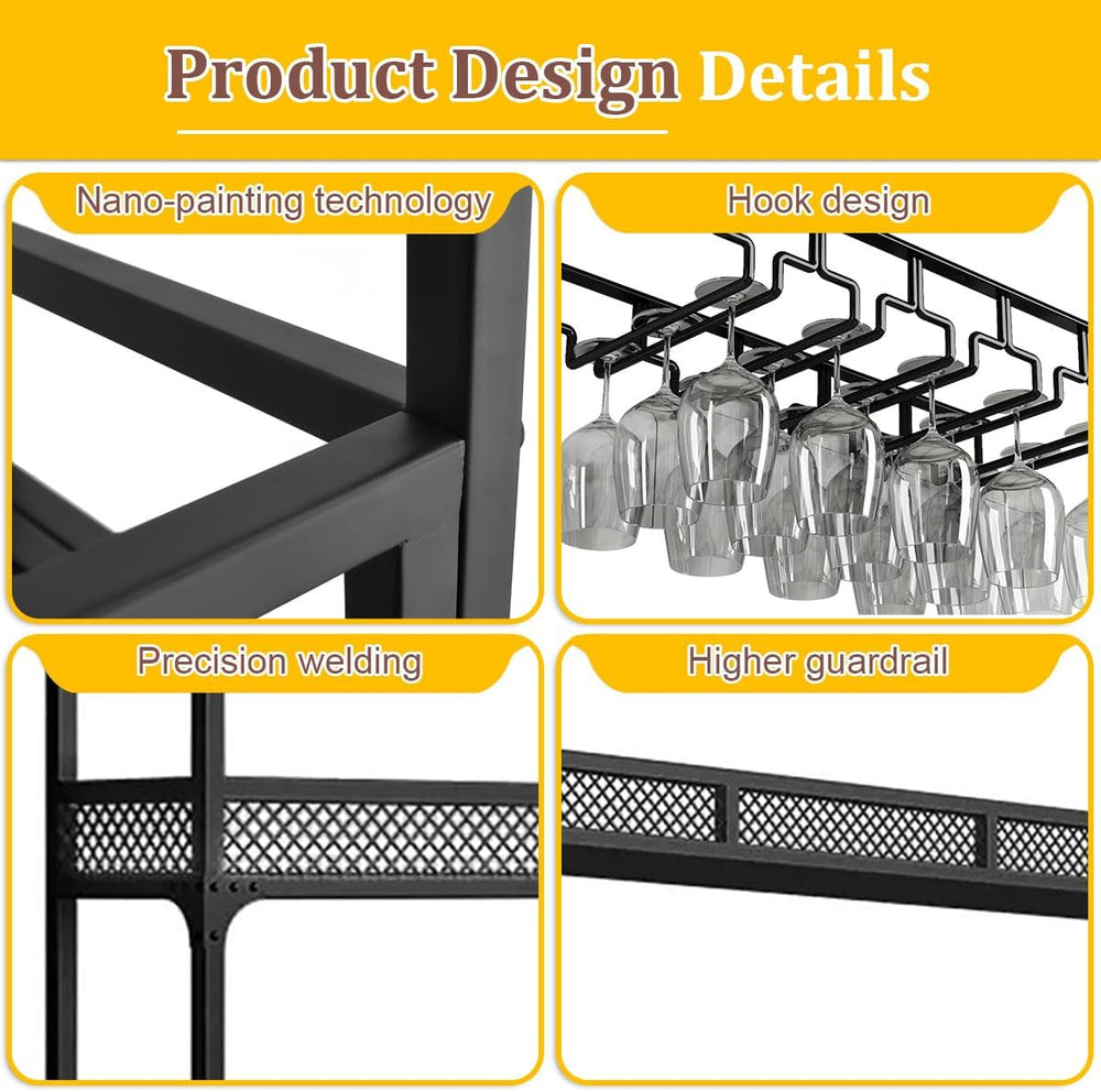 Wall Mounted Wine Bottle Rack with LED Light, Industrial Metal Liquor Shelf w...