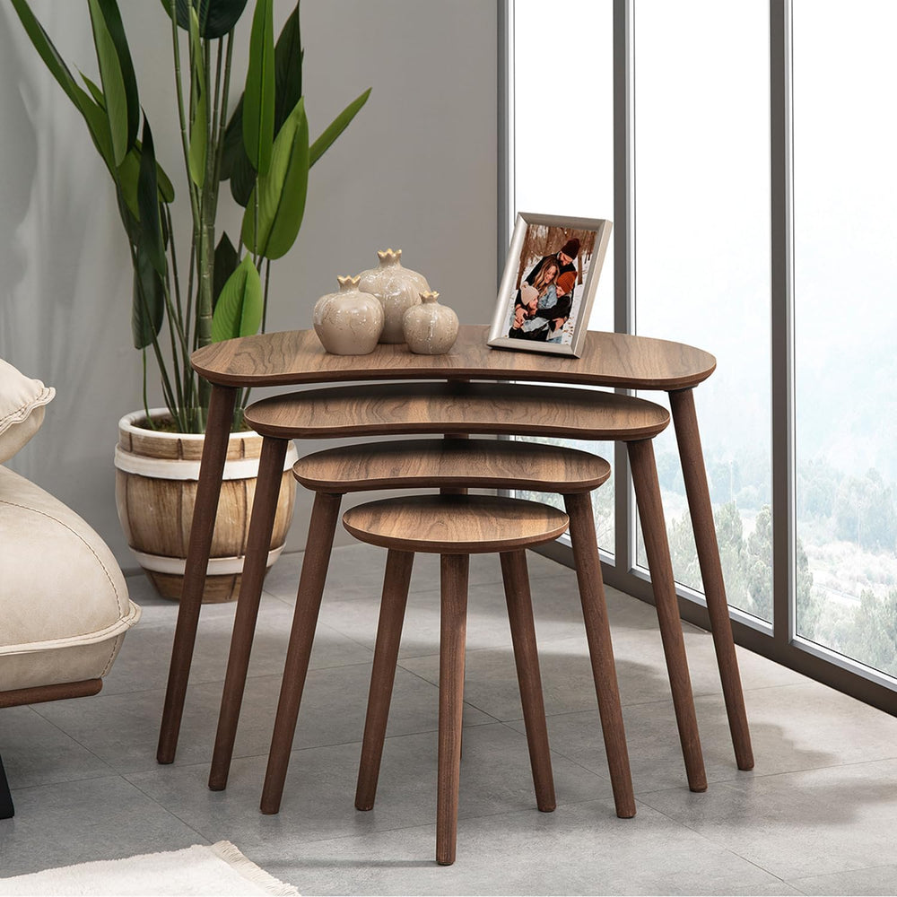 Moon MDF Wooden Nesting Table Set of 4 - Walnut