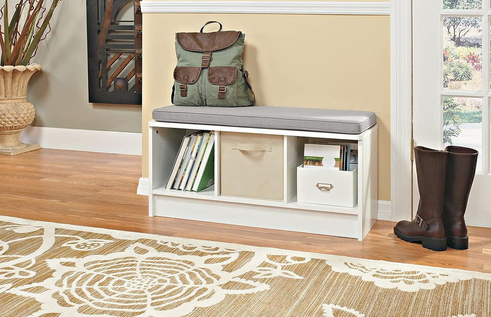 ClosetMaid 1631 Cubeicals 3-Cube Storage Bench, White with Gray Cushion