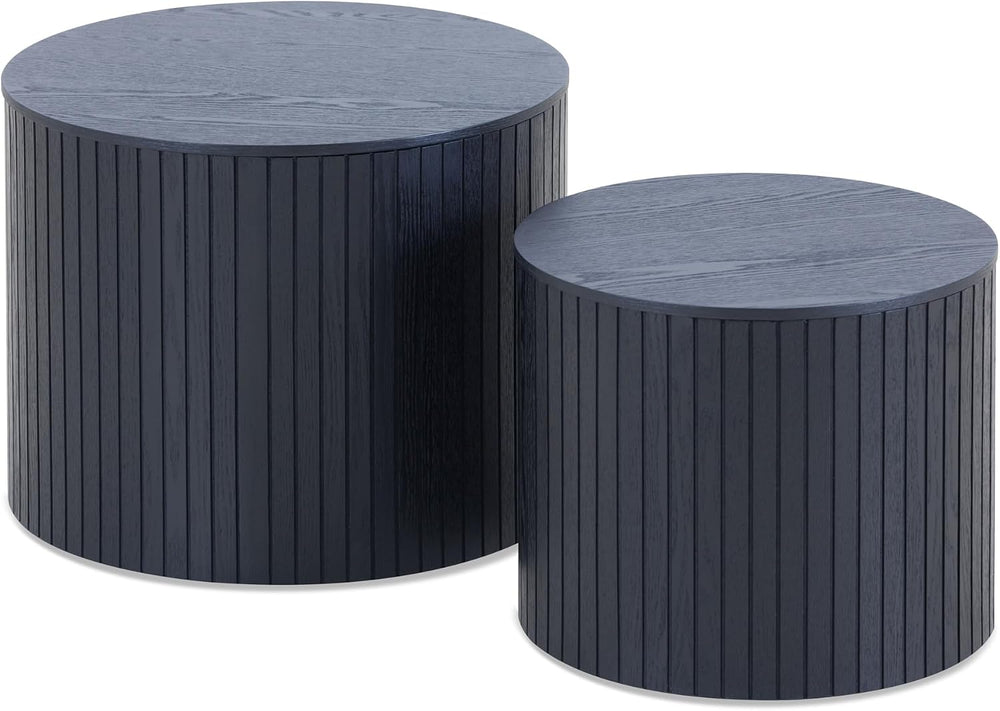 Nesting Coffee Table Set of 2,Modern Round Wooden Coffee Tables with Storage,...