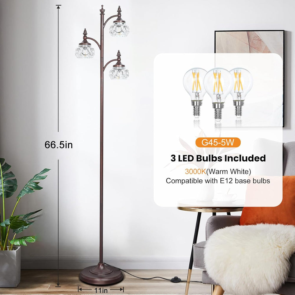 JUNNAI Brown Glass Floor Lamps for Living Room 66.5'' Standing Lamp w...