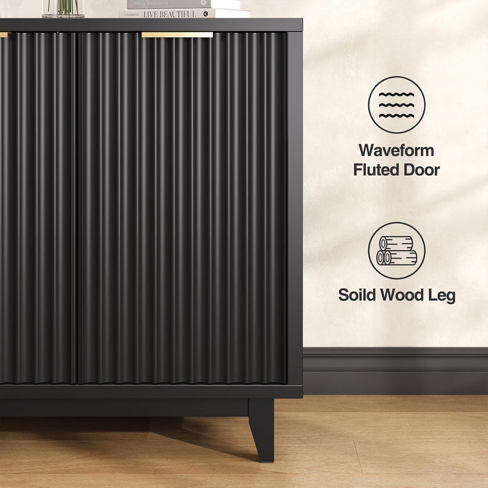 Vabches Modern Fluted Coffee Bar Cabinet with Removable Wine Rack, Black