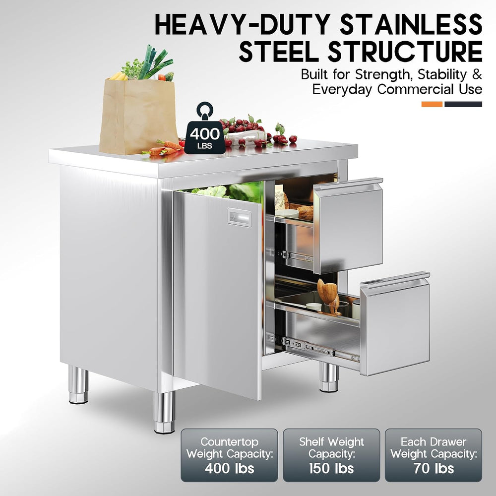 SPECRAFT 24x36 Inch Stainless Steel Cabinet Kitchen Prep Table with Door and ...