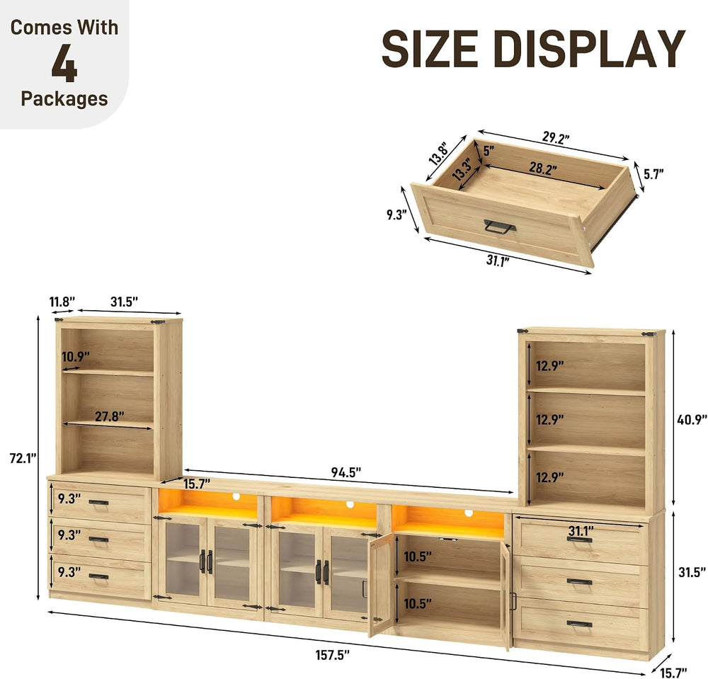chartustriable 157" W 4-Piece Entertainment Center with Bookshelves for ...