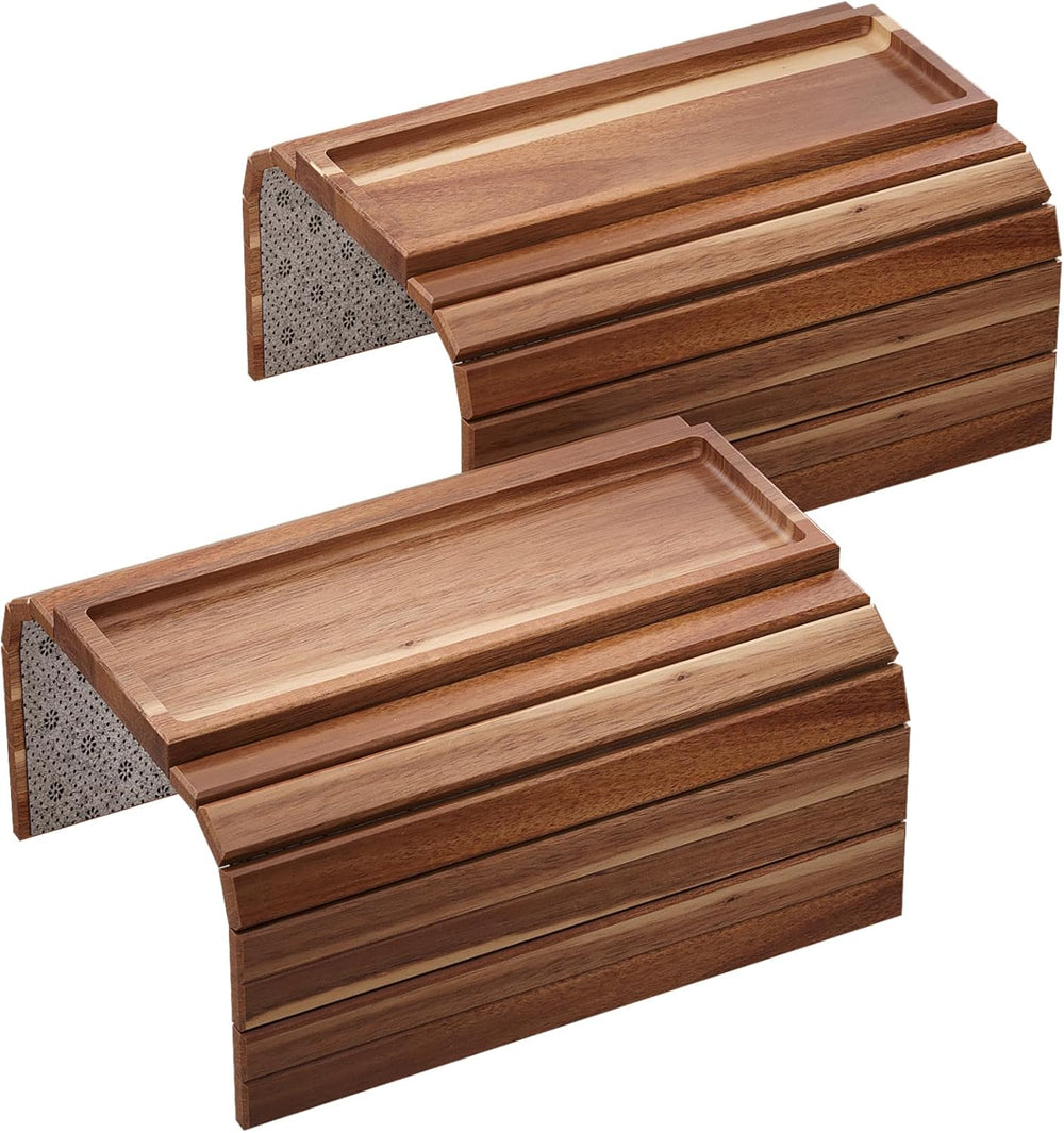 Sofa Arm Tray,Acacia Wood Folding Couch Arm Tray,Sofa Armrest Trays with Anti...