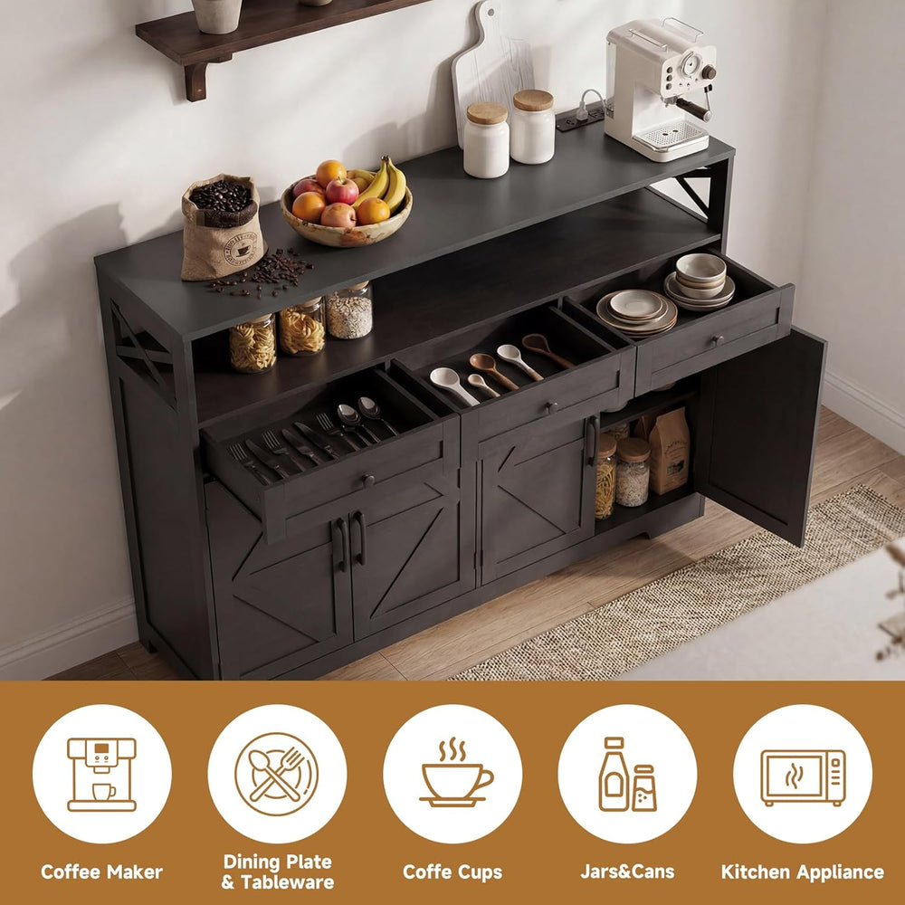 Sideboard Buffet Cabinet with Storage, 55" Kitchen Buffet Cabinet with C...