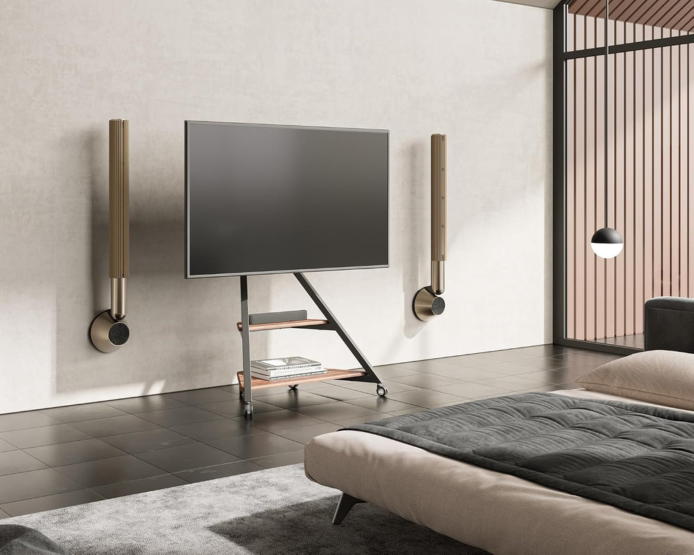 FITUEYES Corner TV Stand for 55-88inch TV with Wooden Storage Shelf, Walnut |...