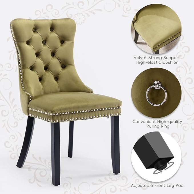 Velvet Upholstered Dining Chairs Set of 2, Modern Style Kitchen Side Chairs w...