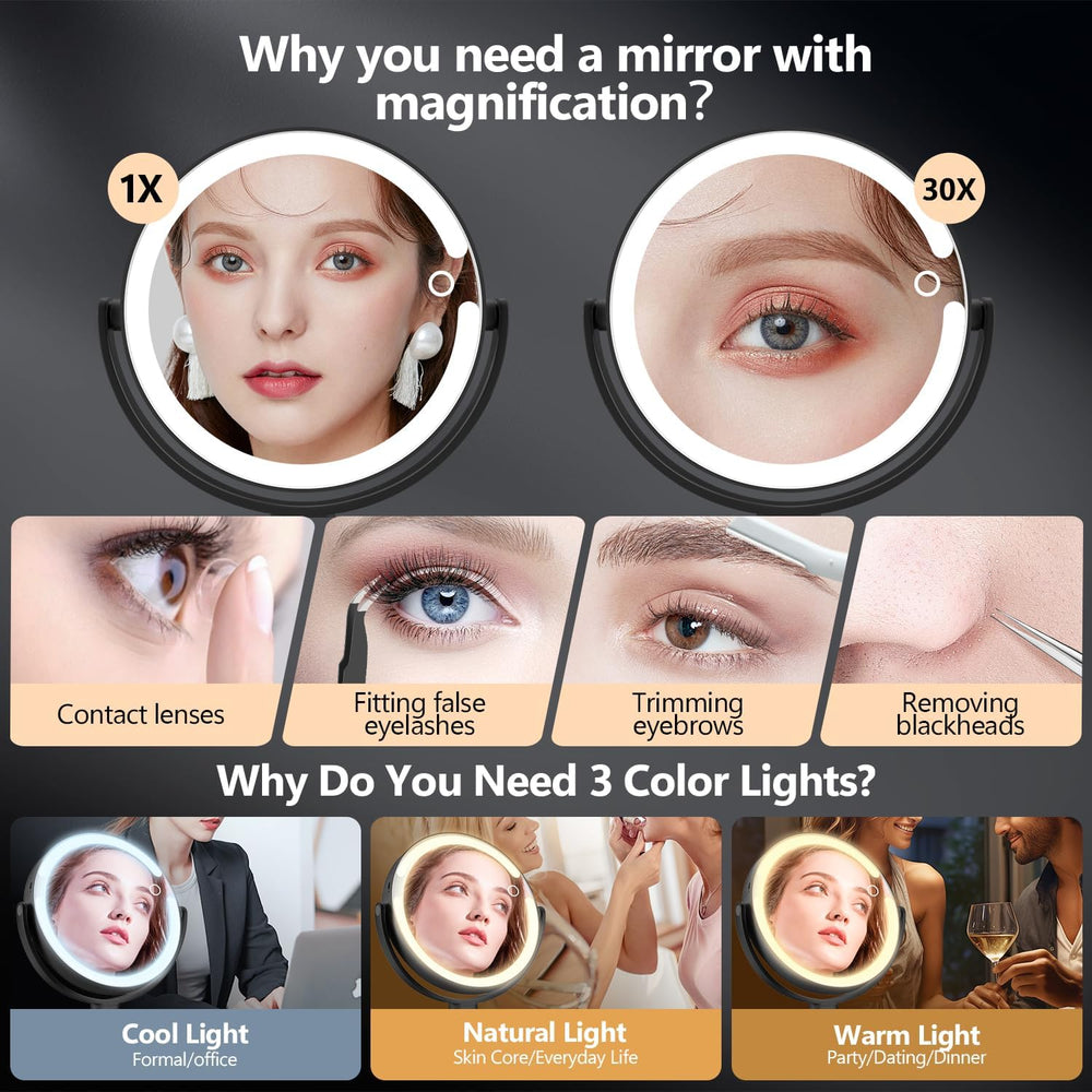 MIYADIVA Makeup Mirror with Lights, 30X Magnifying Mirror with Light and Touc...