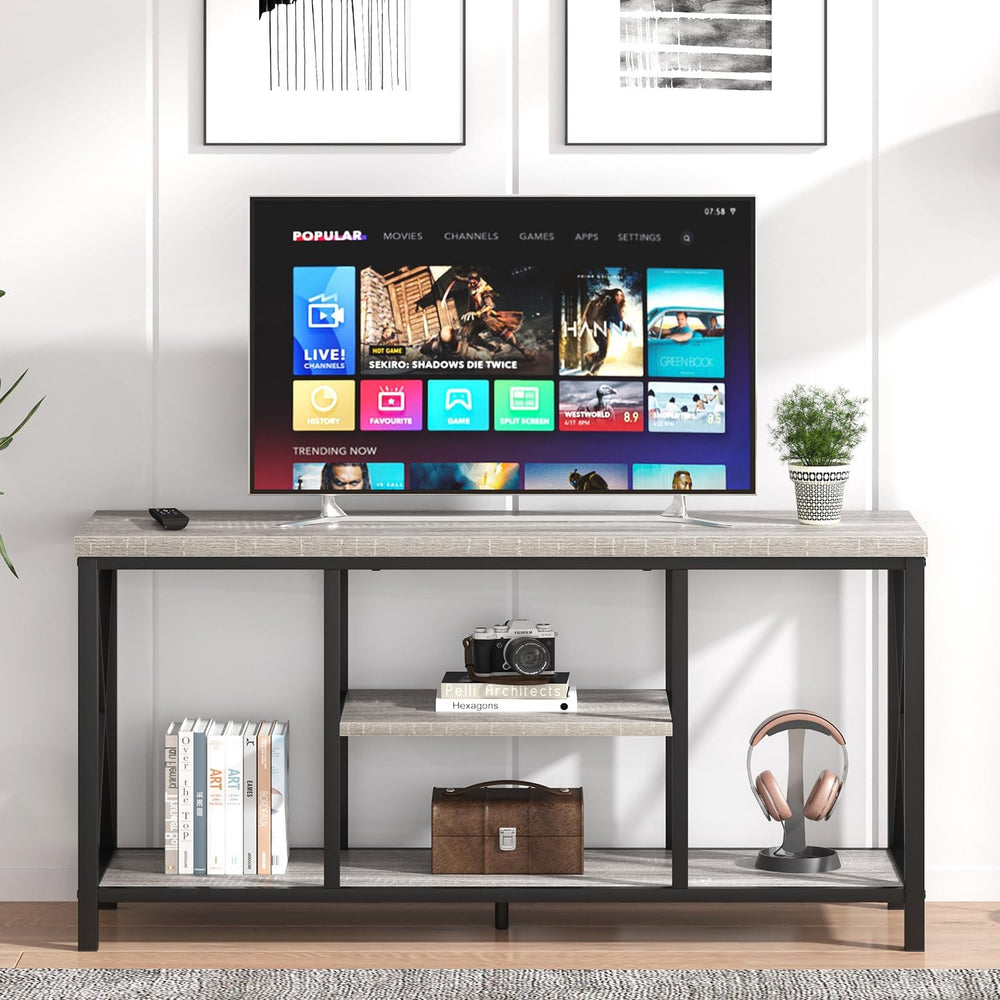 FOLUBAN Modern TV Stand for TVs up to 55 Inch, Rustic Wood Entertainment Cent...