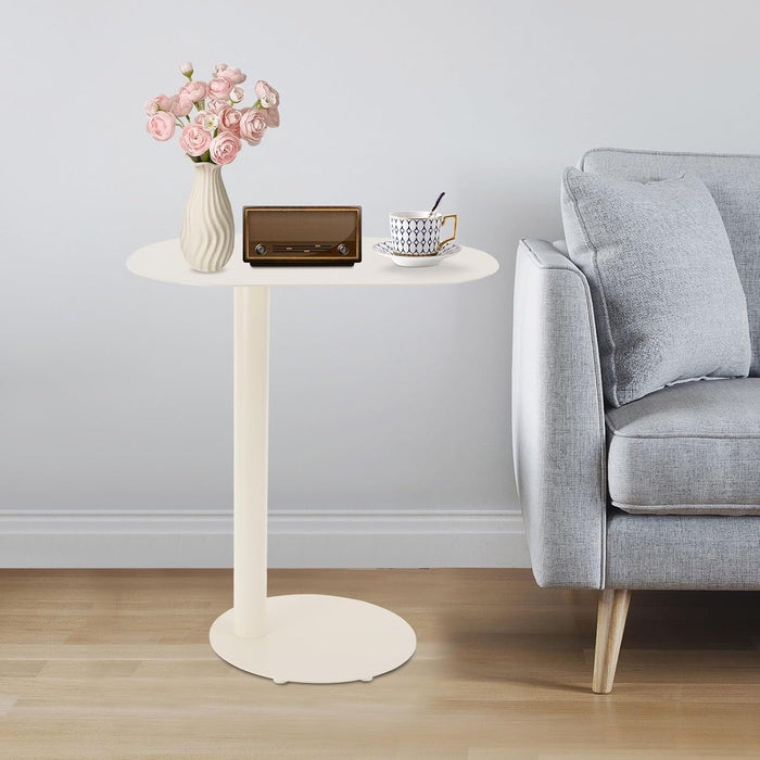 C-Shaped Side Table, End Table for Couch & Sofa Side Table - 25''H Metal C-Table with Round Base, Slide Under Accent Table for Living Room, Bedroom, Office, Small Spaces (Cream Color)