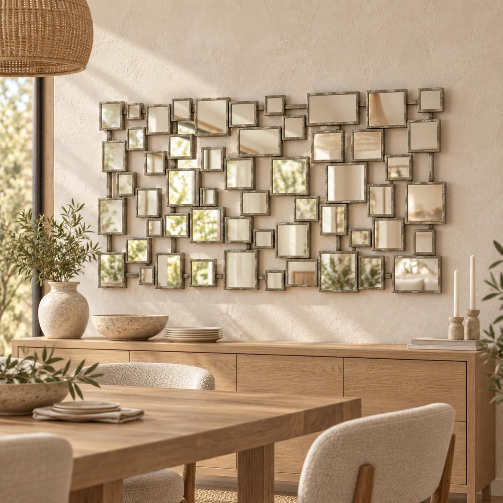 Large Modern Accent Wall Mirror for Living Room Silver 23.6"x47" Me...