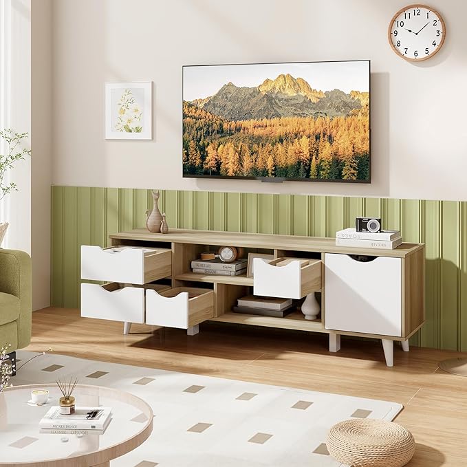 Giantex TV Stand for 55 Inches TVs, Mid Century Modern Entertainment Center w...