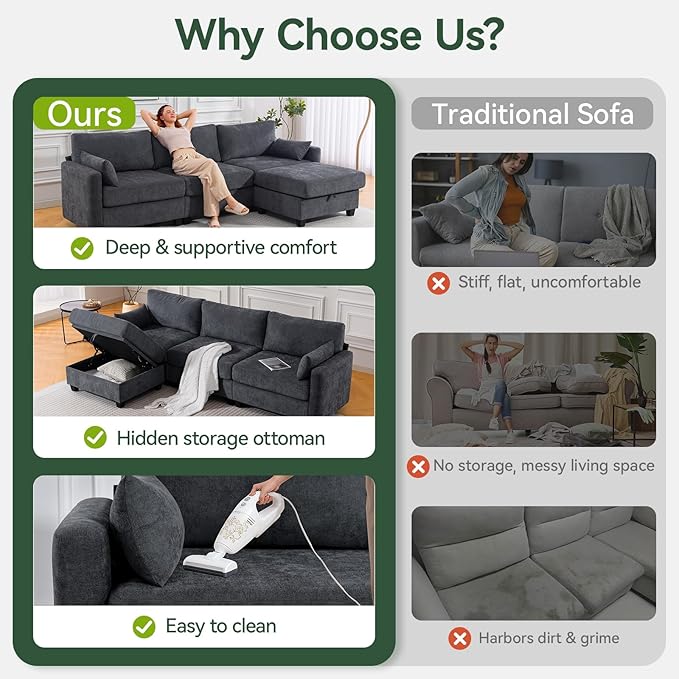 109'' Modular Sectional Sofa, L Shaped Couch with Storage Ottoman, Co...