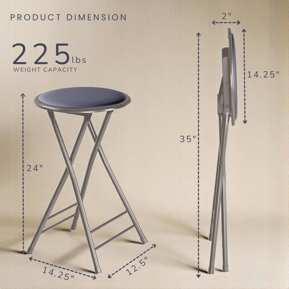 Lavish Home Folding Stool with Padded Backless Seat Set of 2, Gray, 24” | Cou...