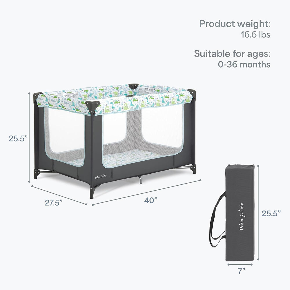 Dream On Me Zodiak Portable Playard, Compact for Travel, Carry Bag, Gray/Green