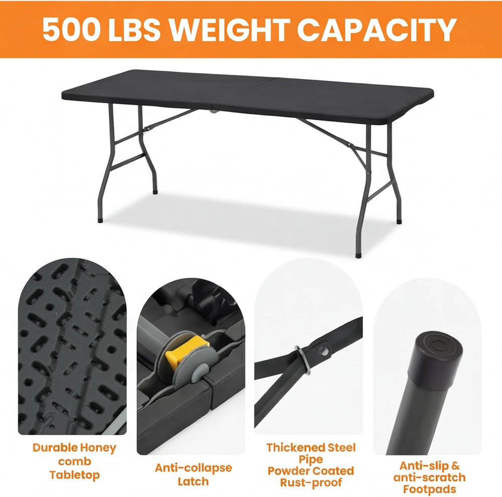SEALAMB 6FT Portable Plastic Folding Table for Indoor & Outdoor, Heavy Du...