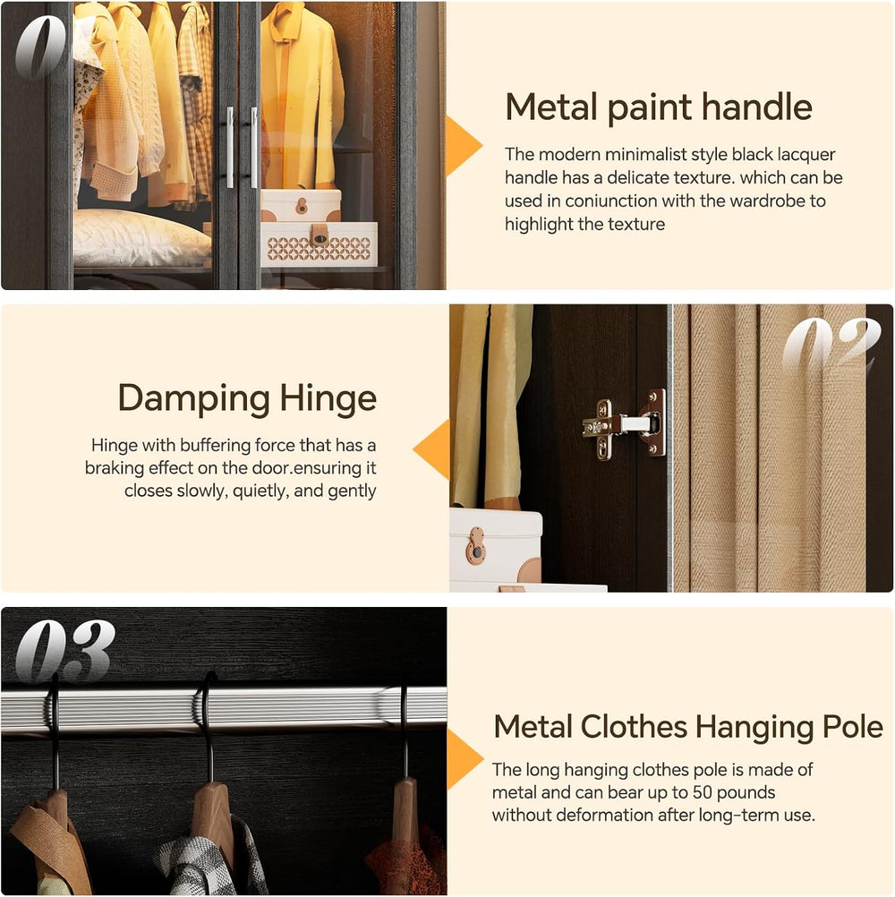 PAKASEPT Armoire Wardrobe Closet with Glass Door and Drawers, Bedroom Closet ...