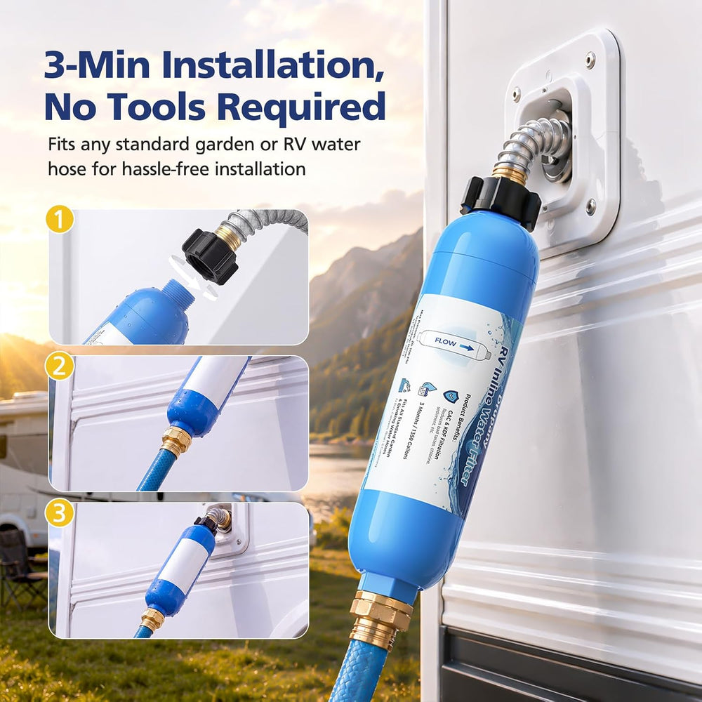 RV Water Filter, 4 Pack RV Inline Water Filter with Flexible Hose Protector