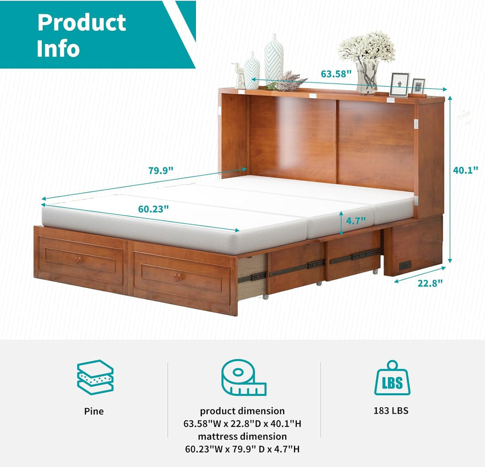 BALUS Murphy Bed, Queen Cabinet Bed, Modern Adults Guest Room Murphy Chest Cu...