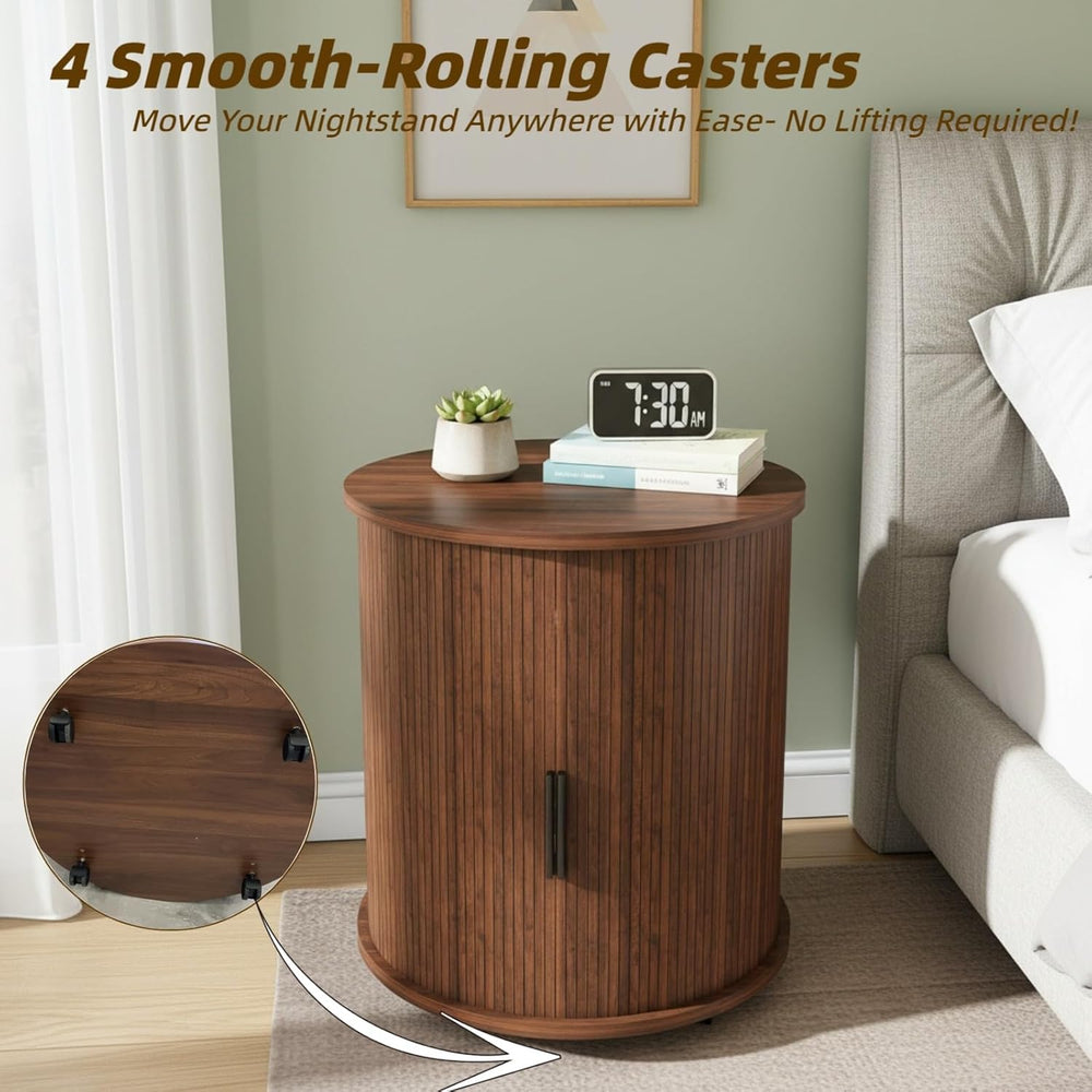 23.62" Mid-Century Mobile Round End Table with Charging Station, Modern ...