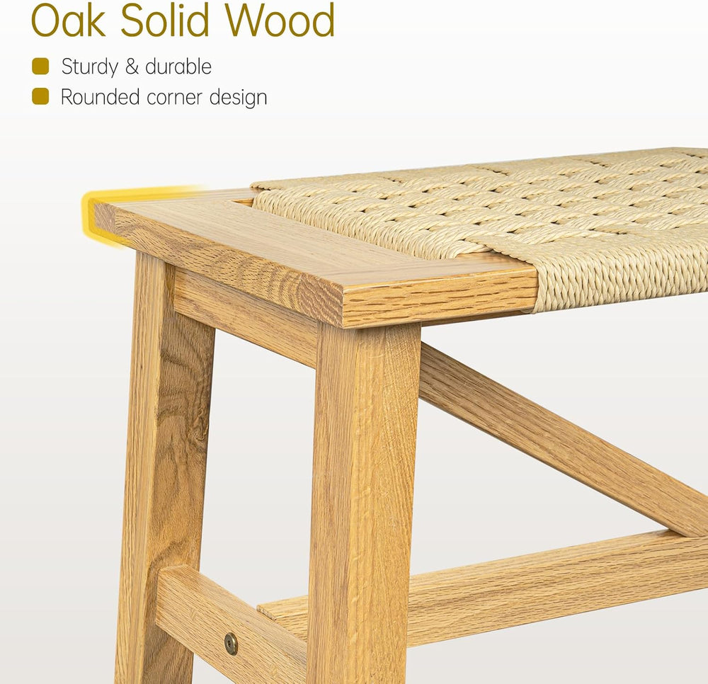 Solid Wood Narrow Bench, 33.46" Woven Bench for Entryway and Hallway, En...