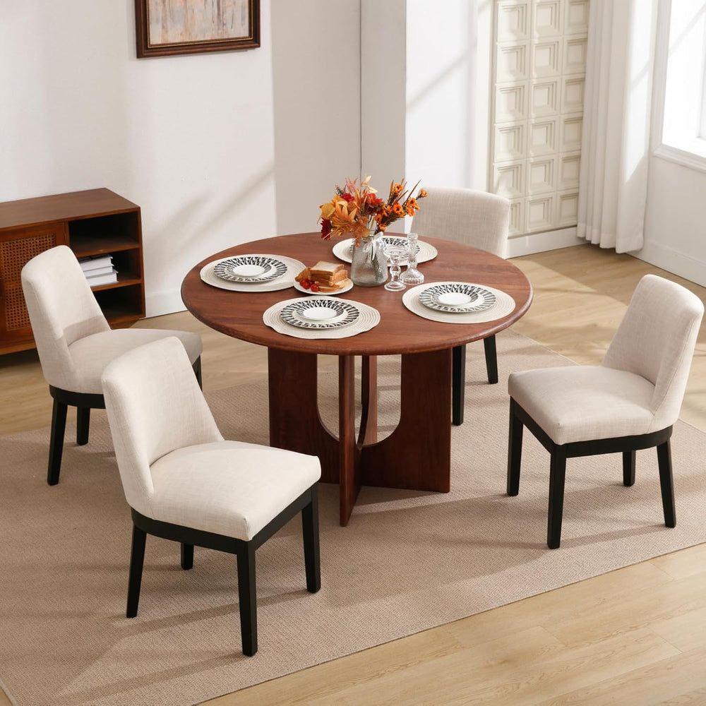 Linen Dining Chairs Set of 2, Upholstered Dining Room Chair with Black Wood L...