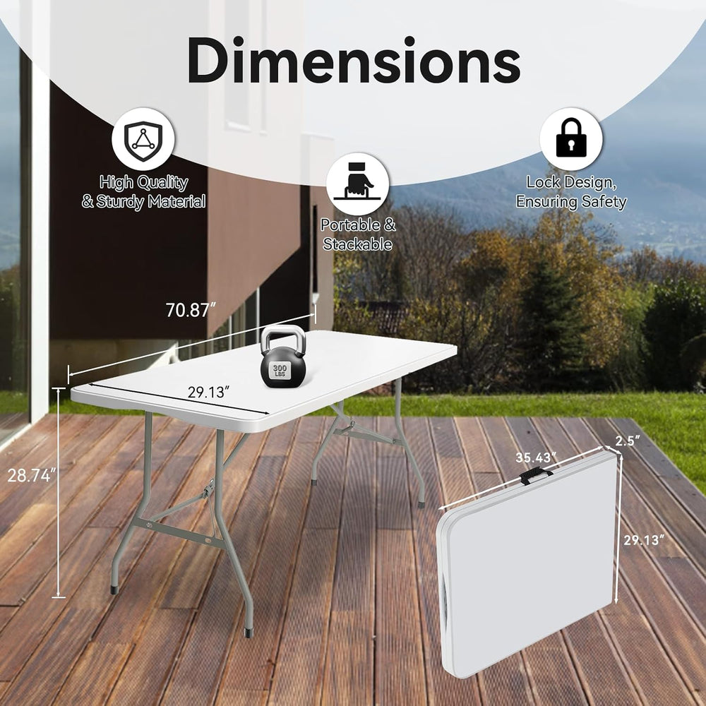 10 Pack 6FT Folding Tables, Heavy Duty, Carry Handle, White