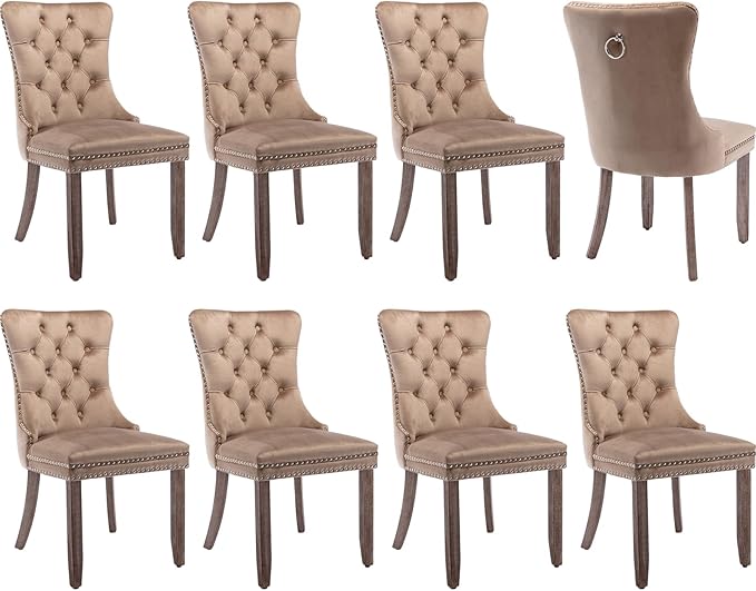 Modern Dining Chairs Set of 8, Tufted Upholstered Dining Chair with Solid Woo...