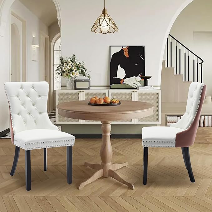 Leather Upholstered Dining Chairs Set of 2, Modern Style Kitchen Side Chairs ...