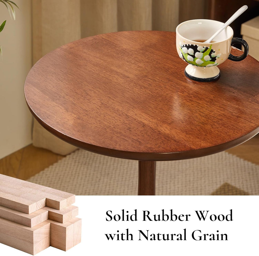 Small Round Side Table, Solid Wood End Table with Adjustable Height, Portable...