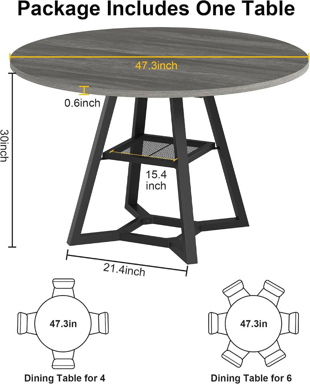knoworld 47" Round Dining Table for 4, Kitchen Tables Dining Room Circle...