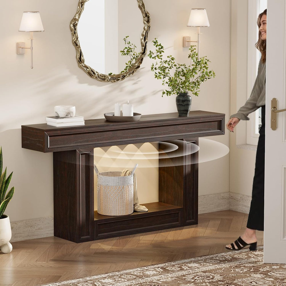 Rresyet 63" 2-Tier Entryway Console Table Behind Sofa with Sensor Lights...