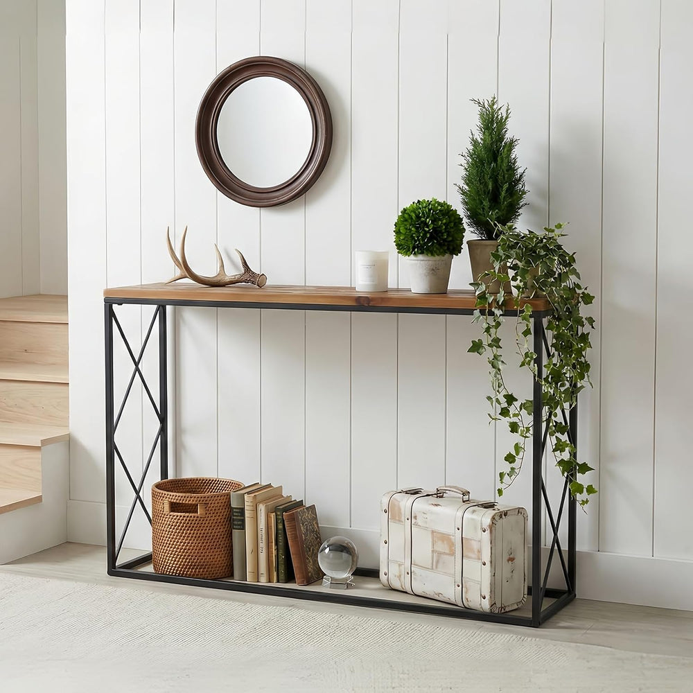 DDK 40" Narrow Console Table, Thin Sofa Side Entryway Table with X-Shape...