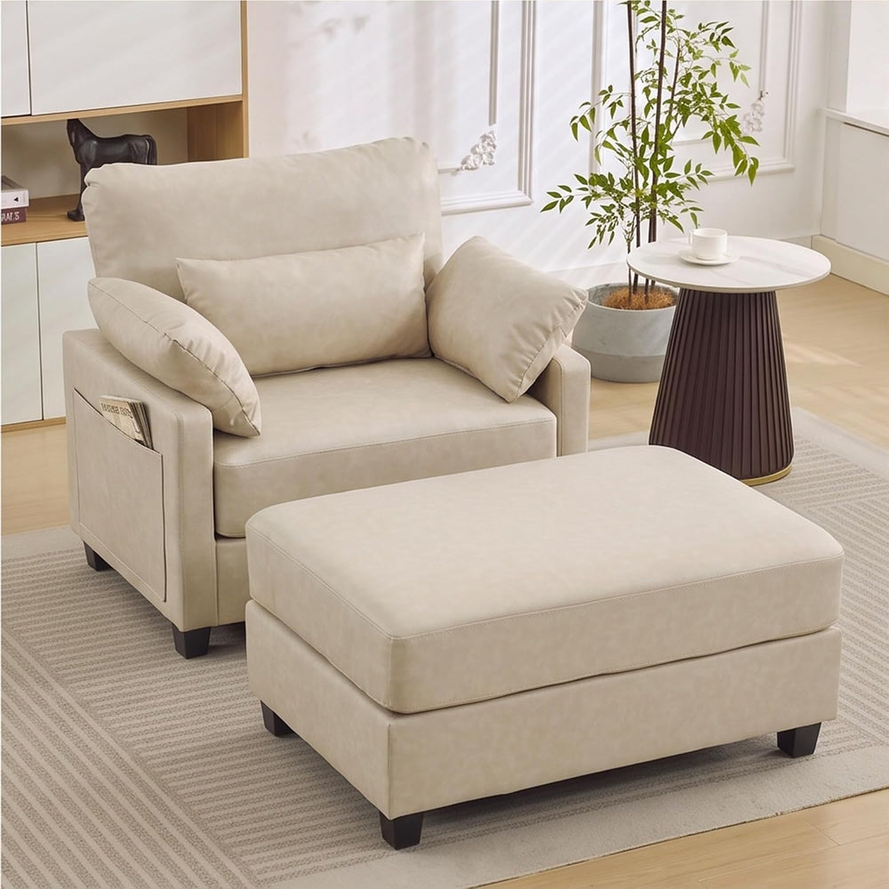 58" Oversized Faux Leather Chaise Lounge Chair Indoor, Mid Century Moder...